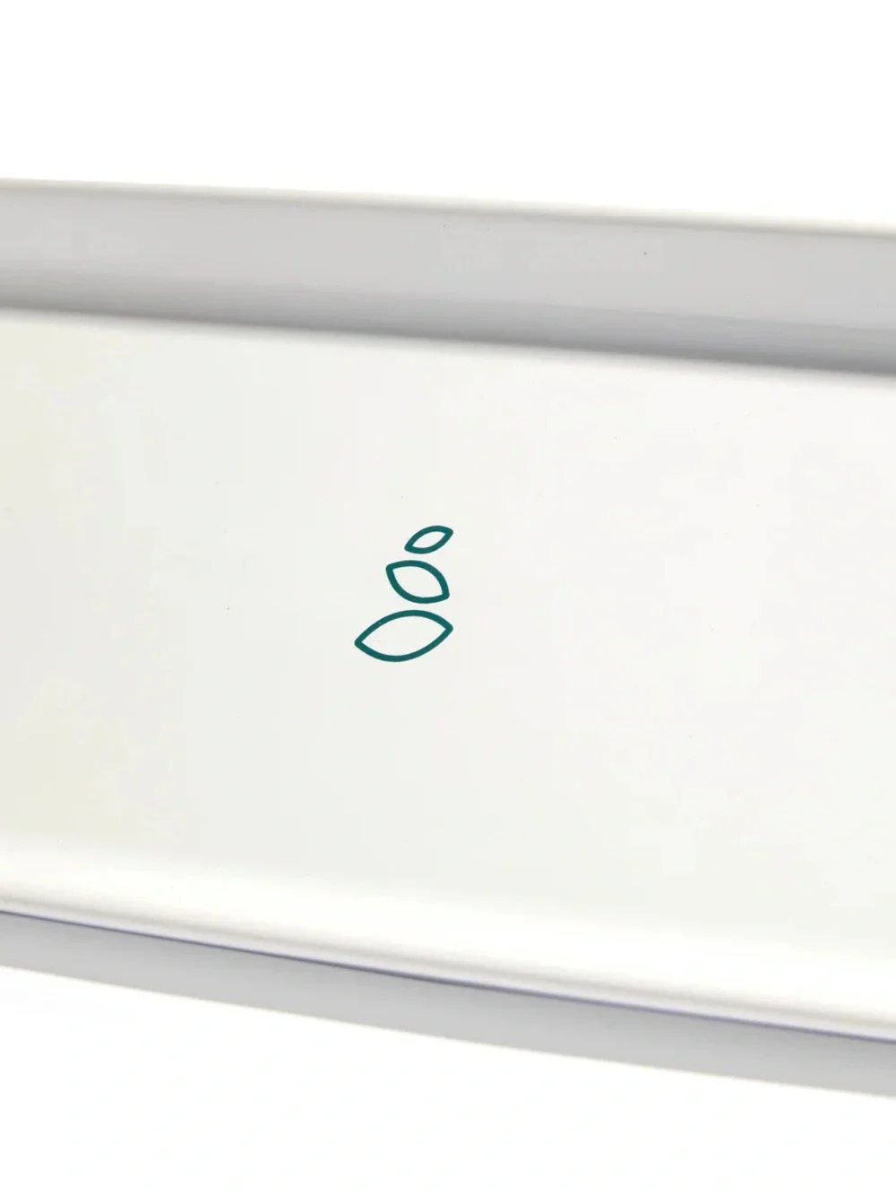 Minimal White Rectangular Ceramic Tray with Teal Motif
